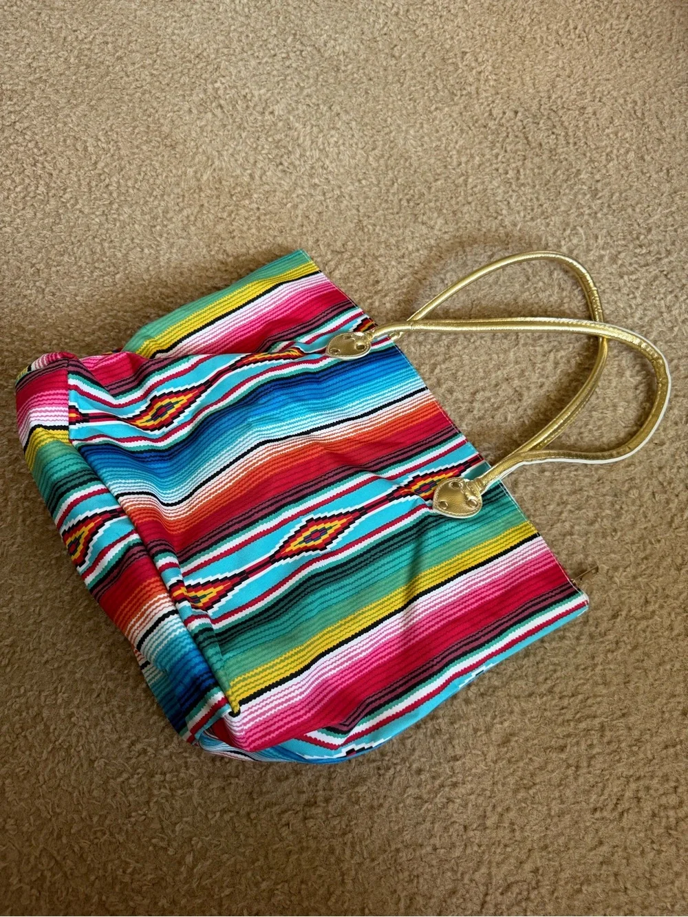 Source Unknown Multicolor Serape Tote with Gold Handles